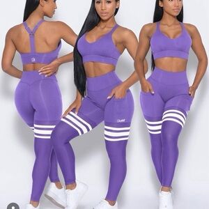 Bombshell Sportswear Purple Pocket Leggings Small & Sports Bra Medium Set